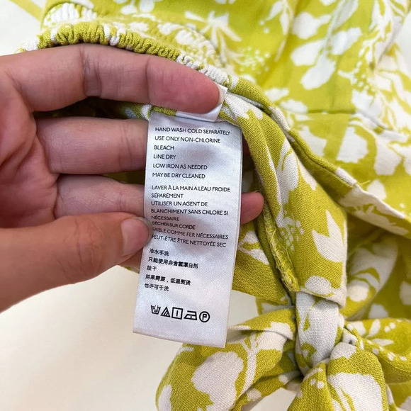 Free People Lime Floral One Shoulder Bohemian Preppy Side Tie Bow Top Blouse XS - Picture 5 of 8